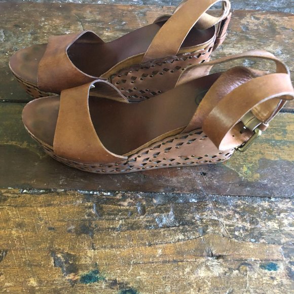 Platform chunky block heel wedge leather boho sand - Picture 7 of 12